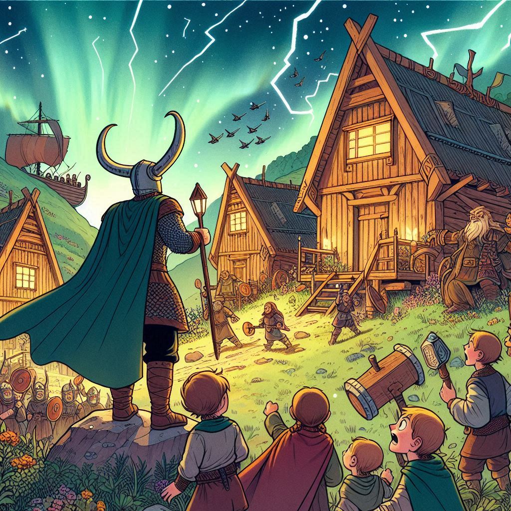 Temblores en Midgard causados por Loki en el cuento del juicio de Loki para niños

