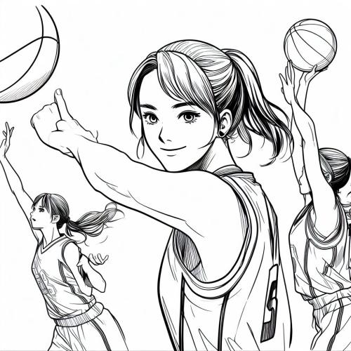 Dibujo de chicas jugando al baloncesto 23