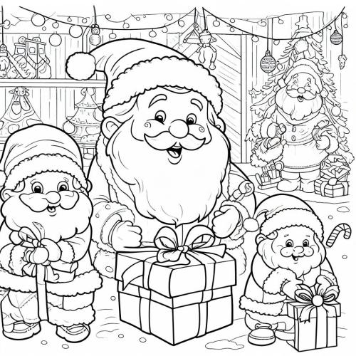 Dibujo para colorear de Papá Noel con regalos 5