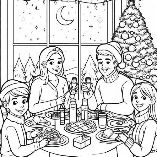 Dibujo de familia en navidad para colorear 