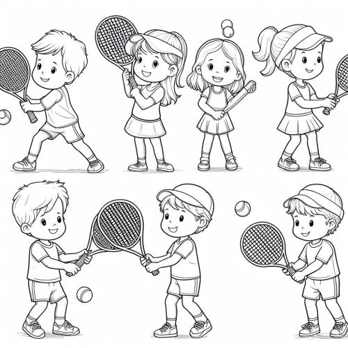 Chicos y chicas jugando al tenis para colorear