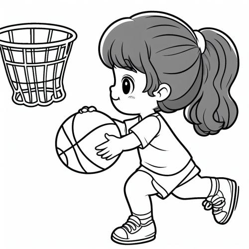 Dibujo de niña jugando al baloncesto para colorear 44