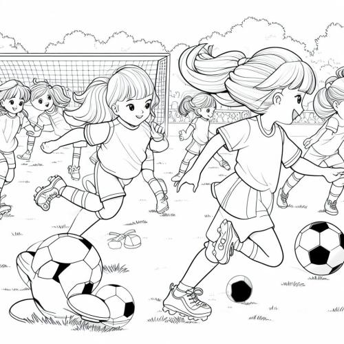 Dibujo de niñas jugando al fútbol para colorear 2