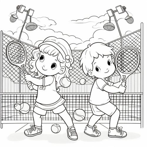 Dibujo de niños jugando al tenis para colorear